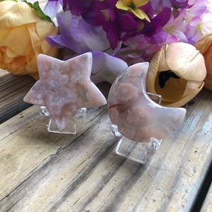 Flower Agate Crystal Star and Moon